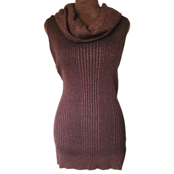 Joseph A Sweaters - Joseph A. Sweater Brown Gold Metallic Size XL‎ Ribbed Stretch Cowl Neck Women's